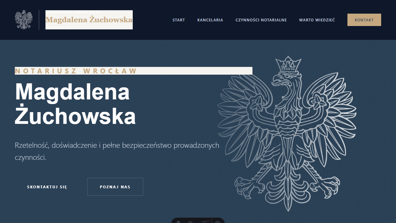 Kancelaria Notarialna - One-page z wykazem czynności notarialnych i mapą dojazdu
