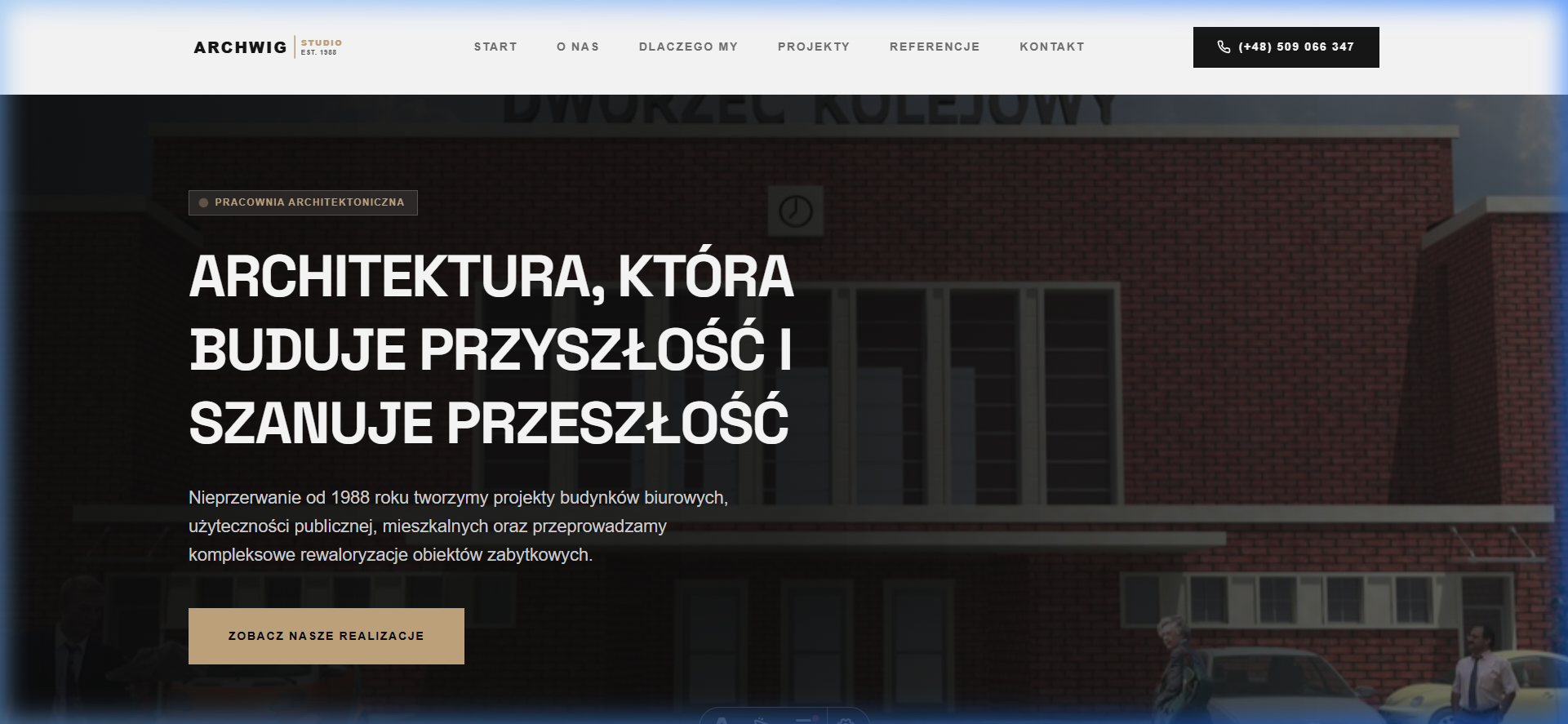 Architektura - One-page z suwakiem projektów i galerią