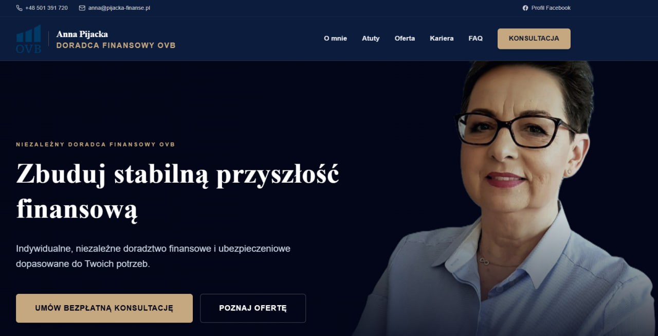 Doradztwo Finansowe - One-page personalny z sekcją kariery i ofertą 