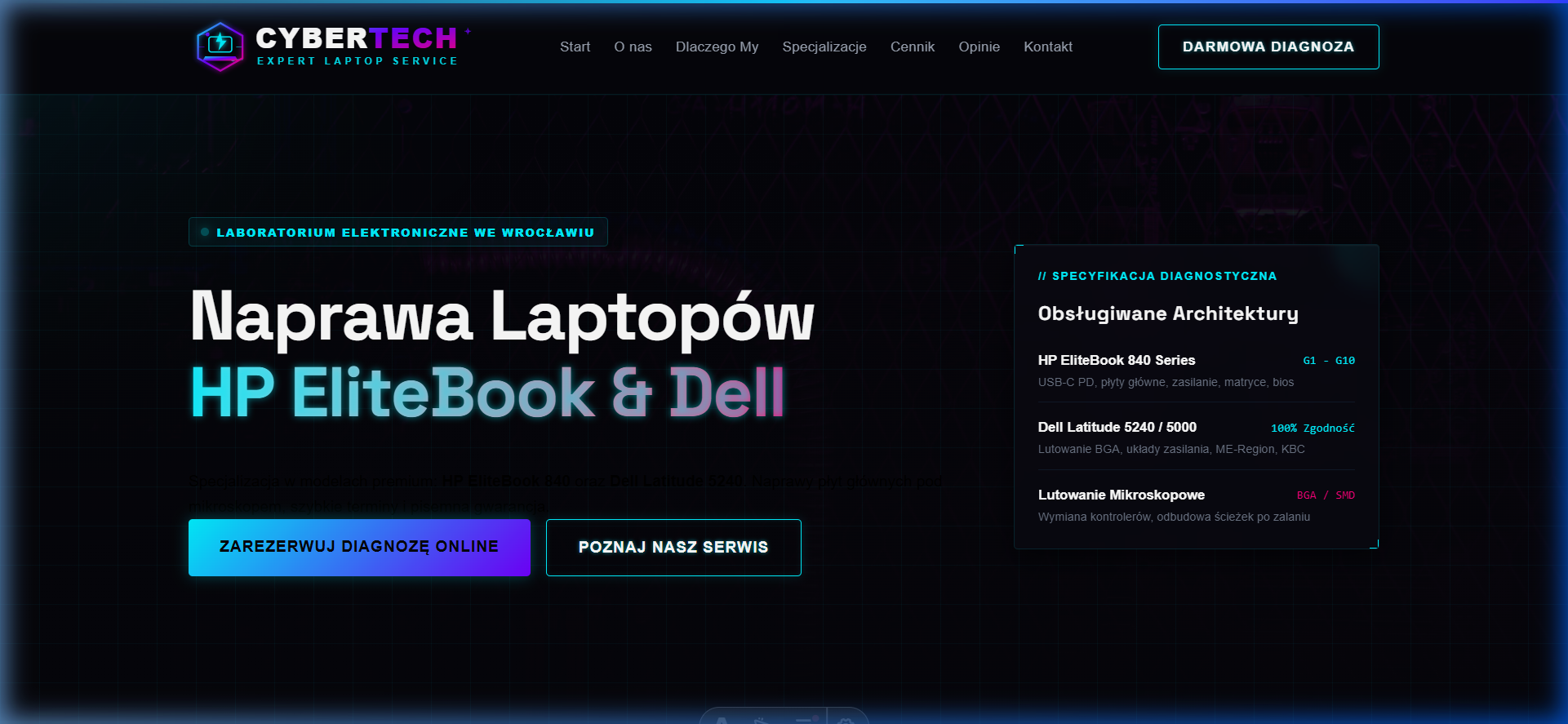 Serwis IT - One-page z cennikiem napraw i formularzem wyceny